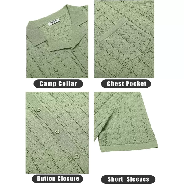COOFANDY Men's Knit Button Down Shirt Short Sleeve Vintage Polo Shirts Summer Casual Beach Tops