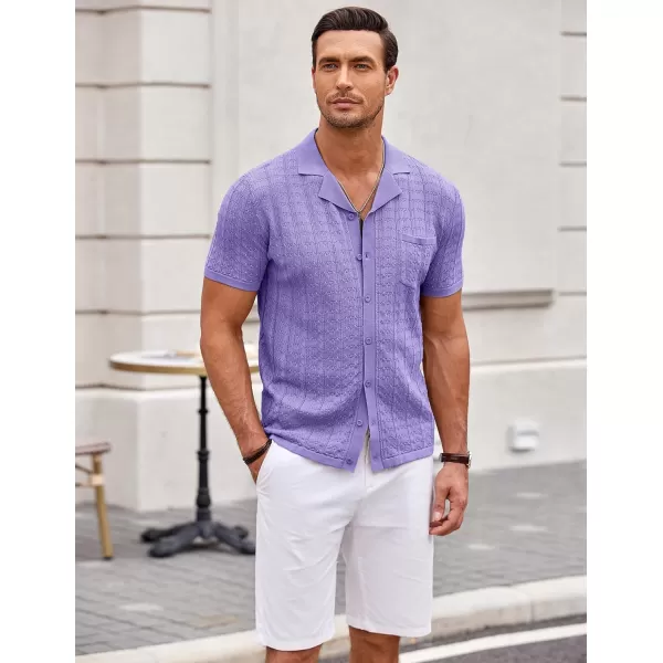 COOFANDY Men's Knit Button Down Shirt Short Sleeve Vintage Polo Shirts Summer Casual Beach Tops