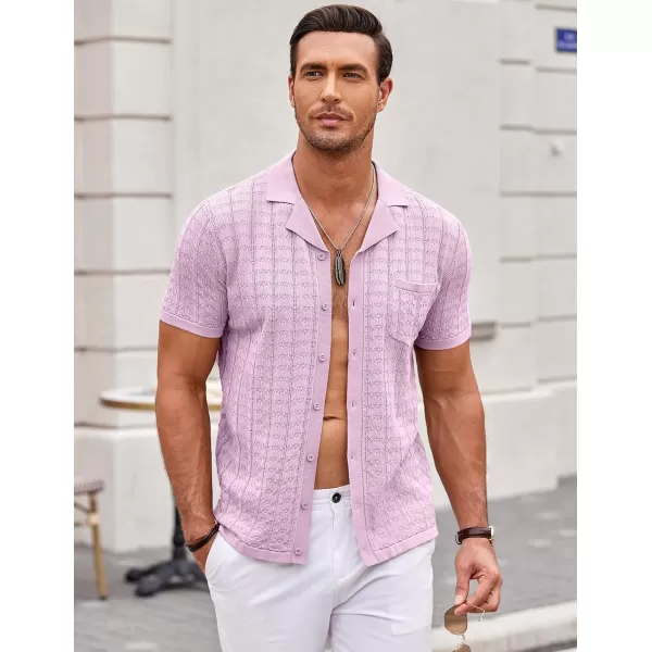 COOFANDY Men's Knit Button Down Shirt Short Sleeve Vintage Polo Shirts Summer Casual Beach Tops