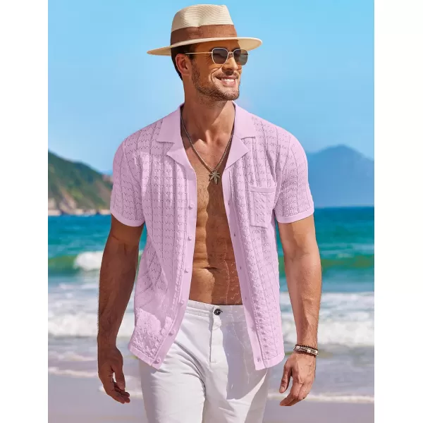 COOFANDY Men's Knit Button Down Shirt Short Sleeve Vintage Polo Shirts Summer Casual Beach Tops