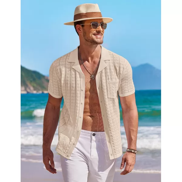 COOFANDY Men's Knit Button Down Shirt Short Sleeve Vintage Polo Shirts Summer Casual Beach Tops