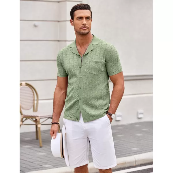 COOFANDY Men's Knit Button Down Shirt Short Sleeve Vintage Polo Shirts Summer Casual Beach Tops