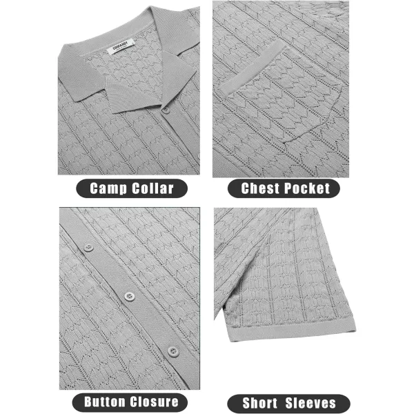 COOFANDY Men's Knit Button Down Shirt Short Sleeve Vintage Polo Shirts Summer Casual Beach Tops