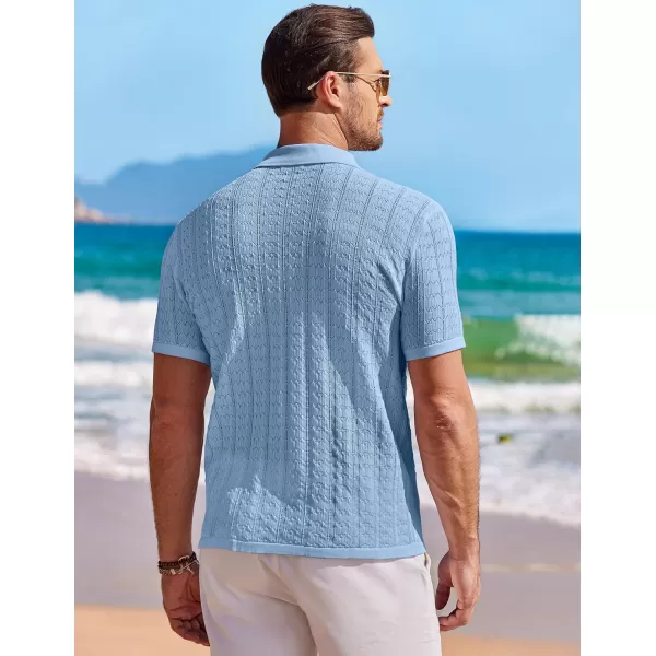 COOFANDY Men's Knit Button Down Shirt Short Sleeve Vintage Polo Shirts Summer Casual Beach Tops