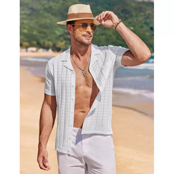 COOFANDY Men's Knit Button Down Shirt Short Sleeve Vintage Polo Shirts Summer Casual Beach Tops