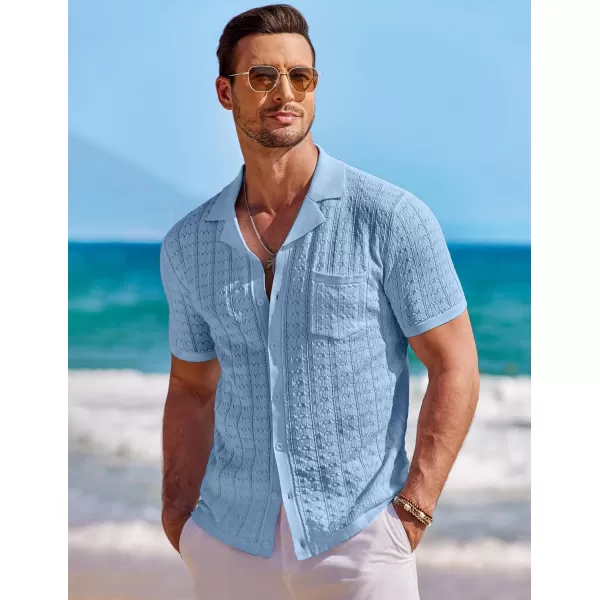 COOFANDY Men's Knit Button Down Shirt Short Sleeve Vintage Polo Shirts Summer Casual Beach Tops