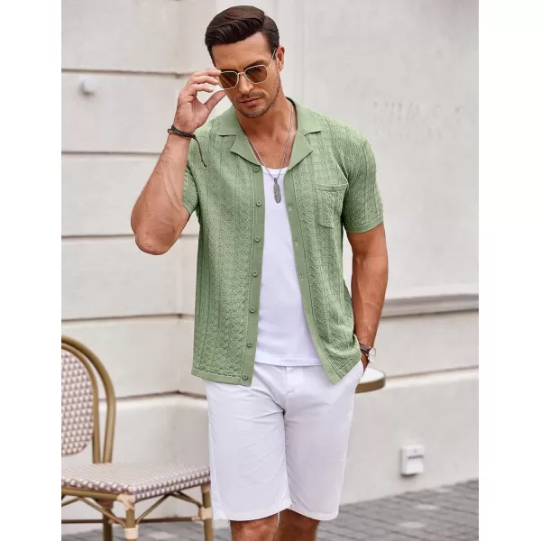 COOFANDY Men's Knit Button Down Shirt Short Sleeve Vintage Polo Shirts Summer Casual Beach Tops