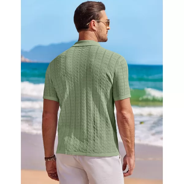 COOFANDY Men's Knit Button Down Shirt Short Sleeve Vintage Polo Shirts Summer Casual Beach Tops