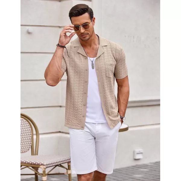 COOFANDY Men's Knit Button Down Shirt Short Sleeve Vintage Polo Shirts Summer Casual Beach Tops