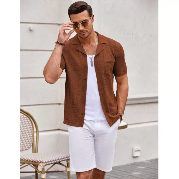 COOFANDY Men's Knit Button Down Shirt Short Sleeve Vintage Polo Shirts Summer Casual Beach Tops