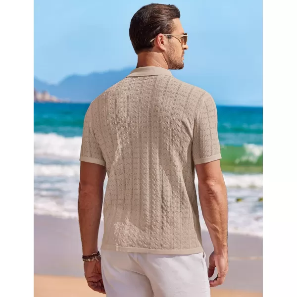 COOFANDY Men's Knit Button Down Shirt Short Sleeve Vintage Polo Shirts Summer Casual Beach Tops
