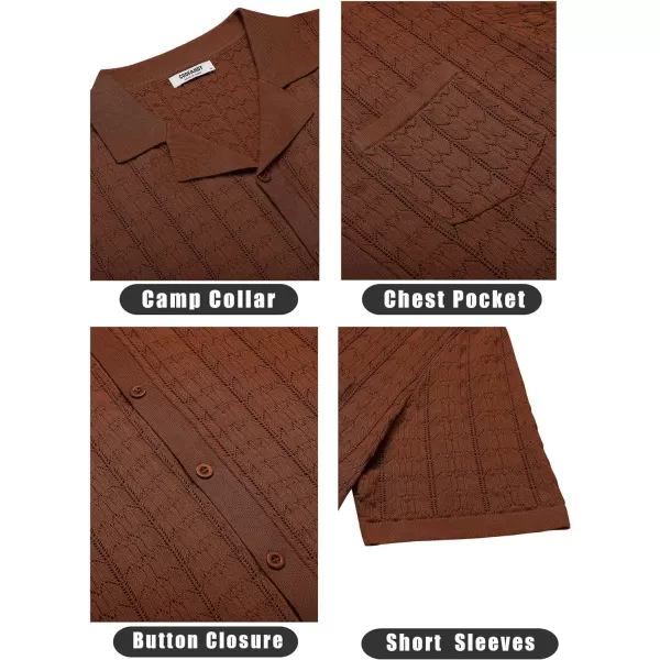 COOFANDY Men's Knit Button Down Shirt Short Sleeve Vintage Polo Shirts Summer Casual Beach Tops