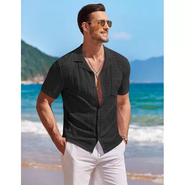 COOFANDY Men's Knit Button Down Shirt Short Sleeve Vintage Polo Shirts Summer Casual Beach Tops