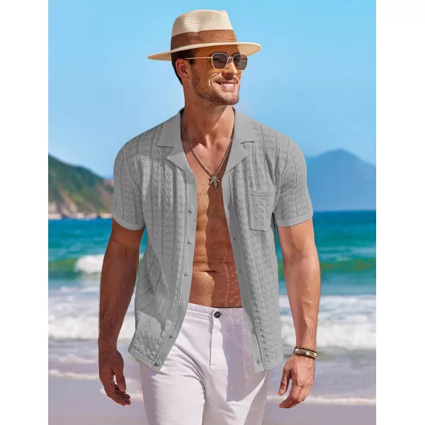 COOFANDY Men's Knit Button Down Shirt Short Sleeve Vintage Polo Shirts Summer Casual Beach Tops