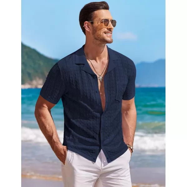 COOFANDY Men's Knit Button Down Shirt Short Sleeve Vintage Polo Shirts Summer Casual Beach Tops