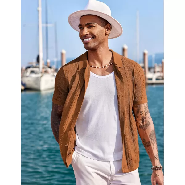 COOFANDY Men's Knit Shirts Short Sleeve Button Down Polo Shirt Fashion Casual Summer Beach Shirts