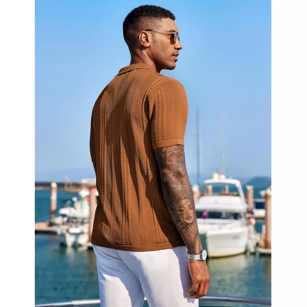 COOFANDY Men's Knit Shirts Short Sleeve Button Down Polo Shirt Fashion Casual Summer Beach Shirts