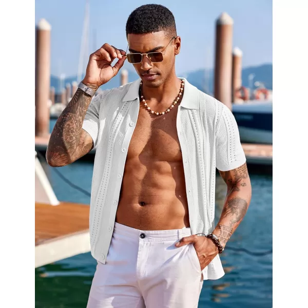 COOFANDY Men's Knit Shirts Short Sleeve Button Down Polo Shirt Fashion Casual Summer Beach Shirts
