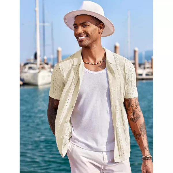 COOFANDY Men's Knit Shirts Short Sleeve Button Down Polo Shirt Fashion Casual Summer Beach Shirts