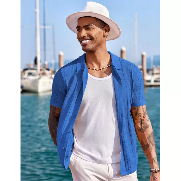 COOFANDY Men's Knit Shirts Short Sleeve Button Down Polo Shirt Fashion Casual Summer Beach Shirts