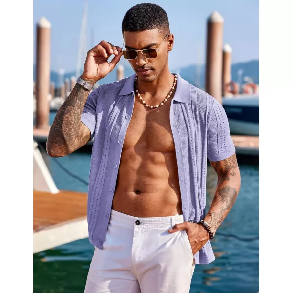 COOFANDY Men's Knit Shirts Short Sleeve Button Down Polo Shirt Fashion Casual Summer Beach Shirts