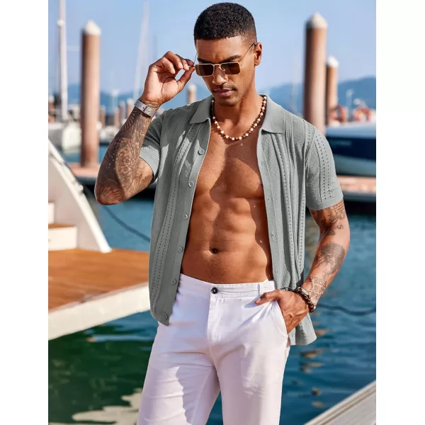 COOFANDY Men's Knit Shirts Short Sleeve Button Down Polo Shirt Fashion Casual Summer Beach Shirts