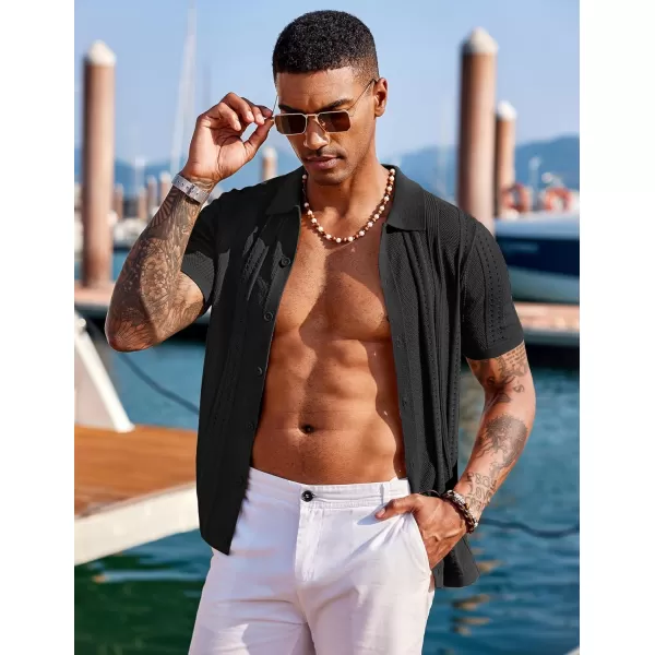 COOFANDY Men's Knit Shirts Short Sleeve Button Down Polo Shirt Fashion Casual Summer Beach Shirts