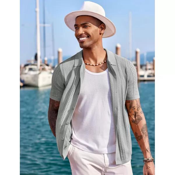 COOFANDY Men's Knit Shirts Short Sleeve Button Down Polo Shirt Fashion Casual Summer Beach Shirts