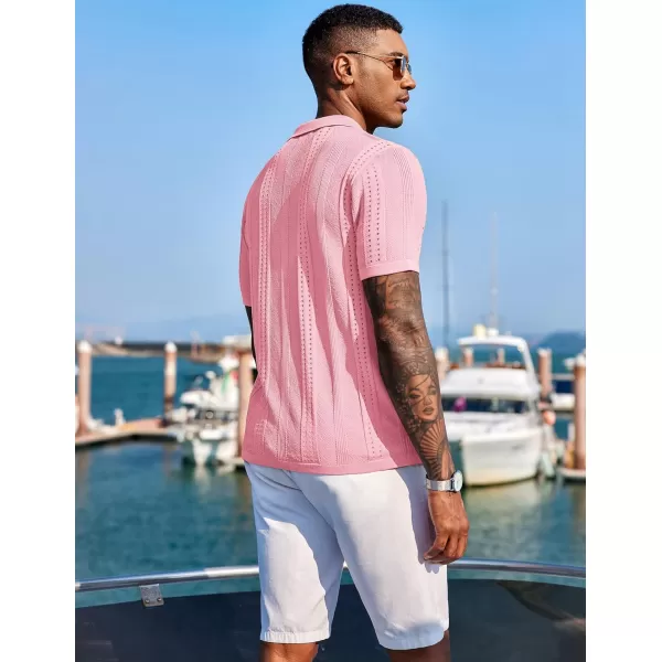 COOFANDY Men's Knit Shirts Short Sleeve Button Down Polo Shirt Fashion Casual Summer Beach Shirts
