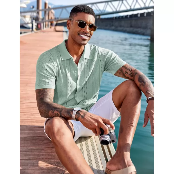 COOFANDY Men's Knit Shirts Short Sleeve Button Down Polo Shirt Fashion Casual Summer Beach Shirts