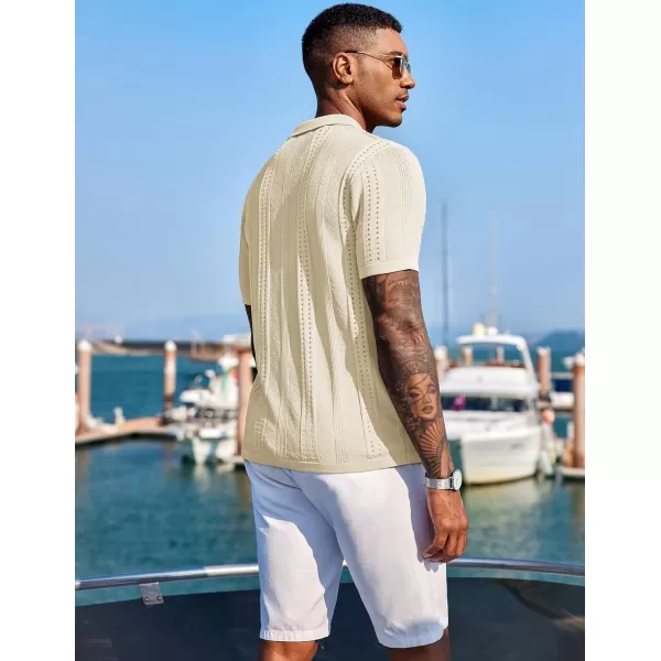 COOFANDY Men's Knit Shirts Short Sleeve Button Down Polo Shirt Fashion Casual Summer Beach Shirts