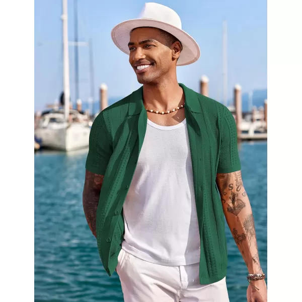 COOFANDY Men's Knit Shirts Short Sleeve Button Down Polo Shirt Fashion Casual Summer Beach Shirts