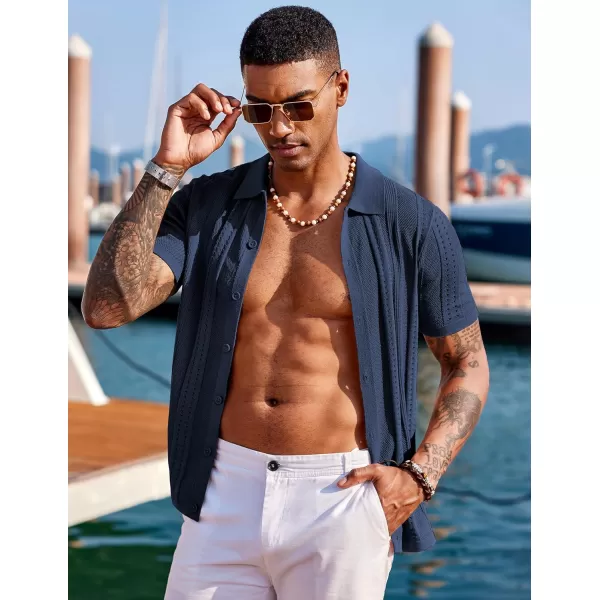 COOFANDY Men's Knit Shirts Short Sleeve Button Down Polo Shirt Fashion Casual Summer Beach Shirts