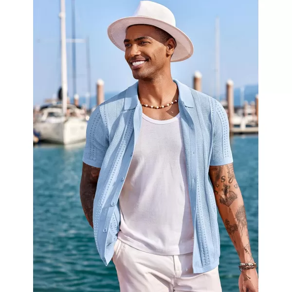 COOFANDY Men's Knit Shirts Short Sleeve Button Down Polo Shirt Fashion Casual Summer Beach Shirts