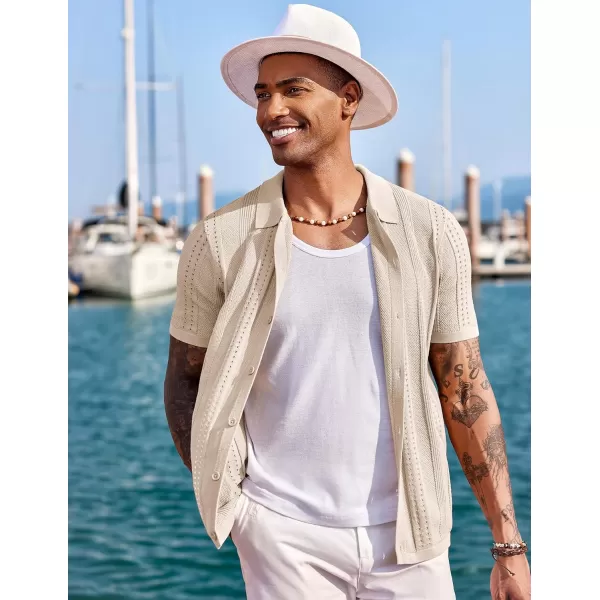COOFANDY Men's Knit Shirts Short Sleeve Button Down Polo Shirt Fashion Casual Summer Beach Shirts