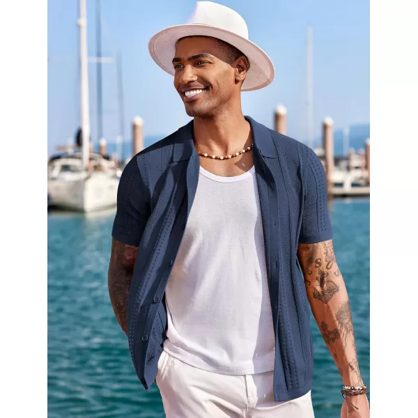 COOFANDY Men's Knit Shirts Short Sleeve Button Down Polo Shirt Fashion Casual Summer Beach Shirts