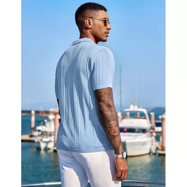 COOFANDY Men's Knit Shirts Short Sleeve Button Down Polo Shirt Fashion Casual Summer Beach Shirts