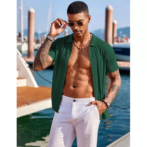 COOFANDY Men's Knit Shirts Short Sleeve Button Down Polo Shirt Fashion Casual Summer Beach Shirts