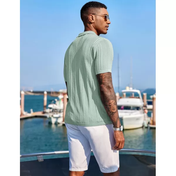 COOFANDY Men's Knit Shirts Short Sleeve Button Down Polo Shirt Fashion Casual Summer Beach Shirts