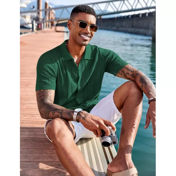 COOFANDY Men's Knit Shirts Short Sleeve Button Down Polo Shirt Fashion Casual Summer Beach Shirts