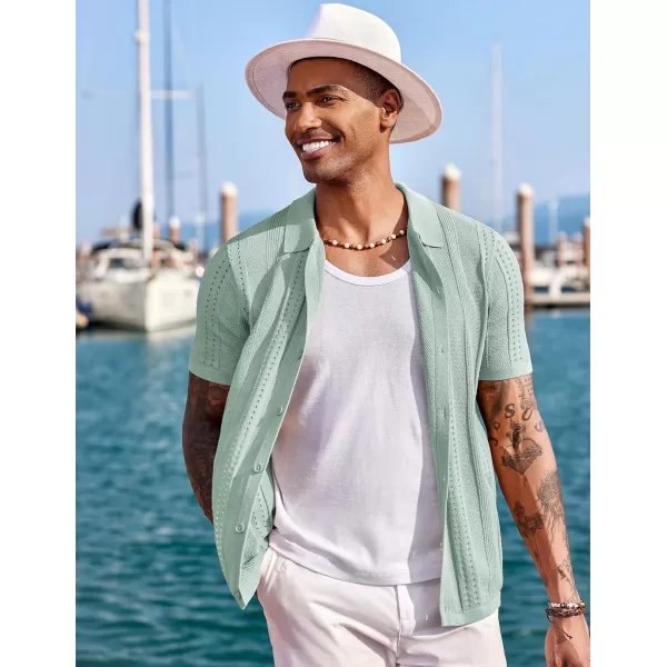 COOFANDY Men's Knit Shirts Short Sleeve Button Down Polo Shirt Fashion Casual Summer Beach Shirts
