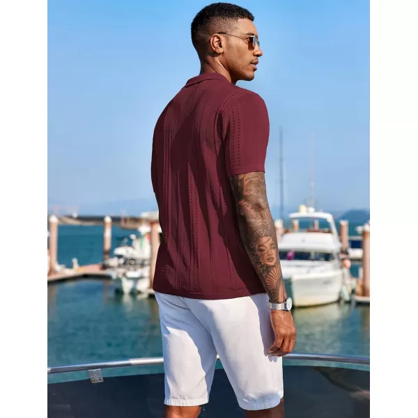 COOFANDY Men's Knit Shirts Short Sleeve Button Down Polo Shirt Fashion Casual Summer Beach Shirts