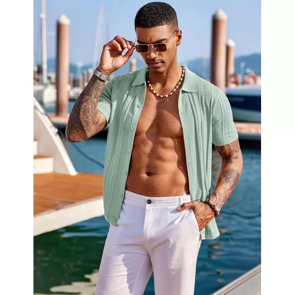 COOFANDY Men's Knit Shirts Short Sleeve Button Down Polo Shirt Fashion Casual Summer Beach Shirts