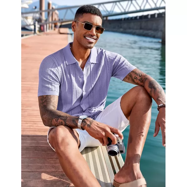 COOFANDY Men's Knit Shirts Short Sleeve Button Down Polo Shirt Fashion Casual Summer Beach Shirts