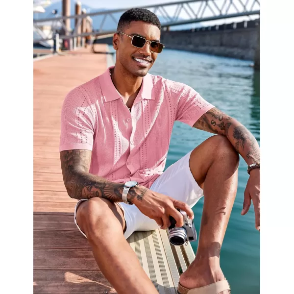 COOFANDY Men's Knit Shirts Short Sleeve Button Down Polo Shirt Fashion Casual Summer Beach Shirts