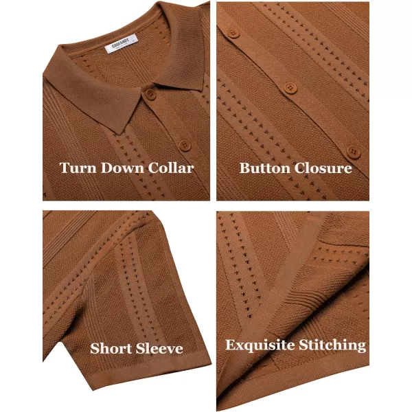 COOFANDY Men's Knit Shirts Short Sleeve Button Down Polo Shirt Fashion Casual Summer Beach Shirts