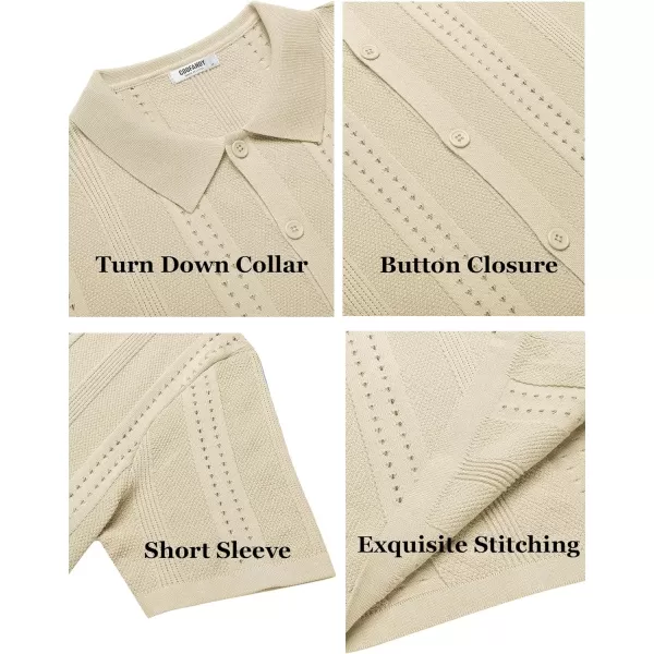 COOFANDY Men's Knit Shirts Short Sleeve Button Down Polo Shirt Fashion Casual Summer Beach Shirts