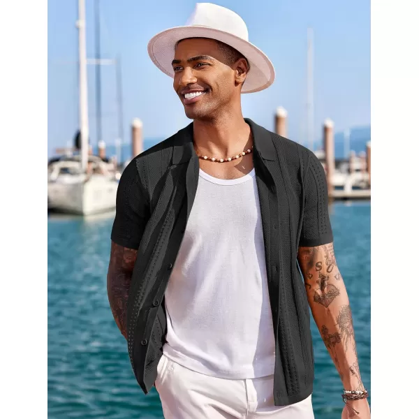 COOFANDY Men's Knit Shirts Short Sleeve Button Down Polo Shirt Fashion Casual Summer Beach Shirts
