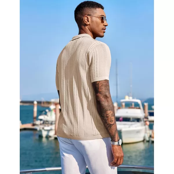 COOFANDY Men's Knit Shirts Short Sleeve Button Down Polo Shirt Fashion Casual Summer Beach Shirts