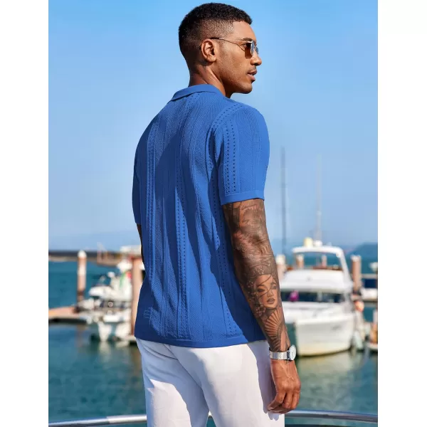 COOFANDY Men's Knit Shirts Short Sleeve Button Down Polo Shirt Fashion Casual Summer Beach Shirts